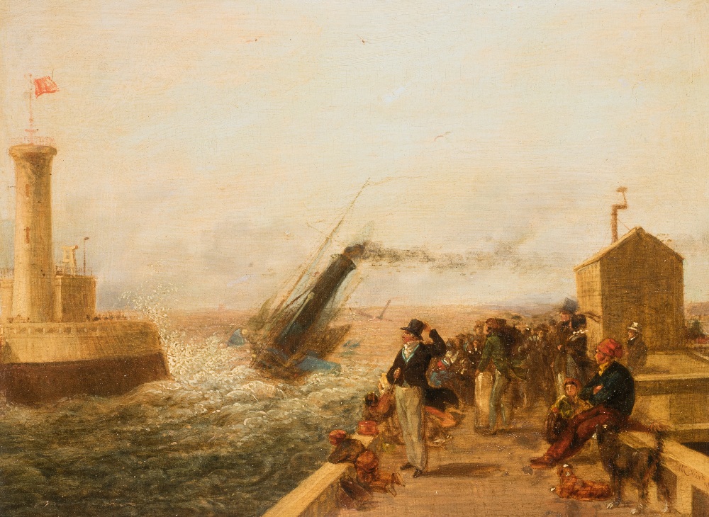 ATTRIBUTED TO WILLIAM COLLINS R.A. (1788-1847) HARBOUR SCENE oil on panel bears signature and date