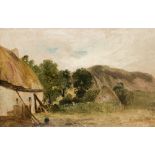 Horatio McCulloch, R.S.A., (1805-1867) Rustic buildings in an extensive landscape signed l.r.: H.