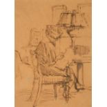 Malcolm Drummond (1880-1945) Study of a woman sewing in an interior pen and sepia ink 24.5 cm by 18;