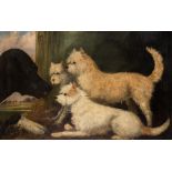 *ENGLISH SCHOOL (19TH CENTURY) TERRIERS AND LABRADOR bears signature and date l.l.: Alken/1861 oil