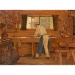 *ENGLISH SCHOOL (19TH CENTURY) THE WORKSHOP oil on board 28 cm by 36cm; 11 in by 14 in framed