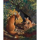 *CHARLES FREDERICK TUNNICLIFFE, R.A. (1901-1978) VIXEN AND CUBS signed l.r.: C F Tunnicliffe oil