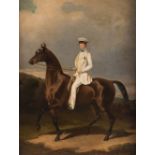 *LOUIS ROBERT HEYRAULT (FL. 1846-1880) A GENTLEMAN IN A WHITE SUIT ON HORSEBACK signed l.r.: L.