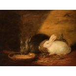 *FOLLOWER OF GEORGE MORLAND (1763-1804) RABBITS bears signature m.r.: G. Morland oil on canvas 48 cm