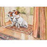 *HENRY KOEHLER (B. 1927) THEIR OWN CARPET: TWO JACK RUSSELLS signed l.r.: Henry Koehler oil and