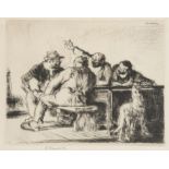 •EDMUND BLAMPIED (1886-1966) POLITICS signed in pencil l.l.: E. Blampied drypoint, 1925 sheet approx