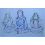 APRIL SWAYNE-THOMAS (FL MID 20TH CENTURY) TIBETAN CHILDREN coloured crayon sold together with a