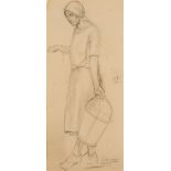 WILLIAM STRANG, R.A. (1859-1921) STANDING WOMAN WITH A PAIL signed l.r.: W. Strang pencil 42 cm by