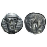 Campania, Phistelia, c. 325-275 BC. AR Obol (11mm, 0.46g, 3h). Male head facing slightly r. R/