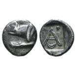 Argolis, Argos, c. 330-270 BC. AR Triobol – Hemidrachm (14mm, 2.60g, 12h). Forepart of wolf at bay