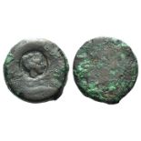 Sicily, Akragas, c. 420-406 BC. Æ Tetras (22mm, 9.43g). [Eagle tearing at hare]; c/m: head of