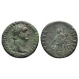 Domitian (81-96). Æ As (26mm, 10.46g, 6h). Rome, 95-6. Laureate bust r., wearing aegis. R/ Moneta