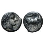 Campania, Neapolis, c. 300-275 BC. AR Didrachm (17mm, 6.91g, 2h). Diademed head of nymph r., hair in