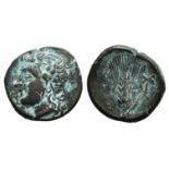 Southern Lucania, Metapontion, c. 300-250 BC. Æ (14mm, 2.35g, 12h). Wreathed head of Dionysos l.