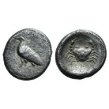 Sicily, Akragas, c. 490-483 BC. AR Didrachm (19mm, 8.10g, 3h). Eagle standing l., wings closed. R/