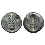 Southern Lucania, Metapontion, c. 540-510 BC. AR Drachm (16mm, 2.22g, 12h). Barley ear. R/ Incuse