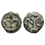 South Italy, c. 13th-14th century. PB Tessera (16mm, 3.23g, 12h). Fleur-de-lis with two pellets.