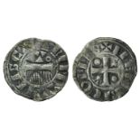 France, Provins. Thibaut II (1125-1152). BI Denier (18mm, 0.94g, 2h). Cross pattée. R/ Comb;