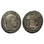 Divus Maximianus (died AD 310). Æ Follis (24mm, 5.54g, 12h). Rome, 310-1. Veiled head r. R/ Eagle