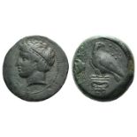 Sicily, Akragas, c. 400-380 BC. Æ Hemilitron (25mm, 16.31g, 10h). Diademed head of river-god l. R/