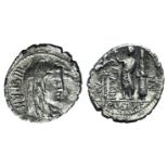 A. Postumius A.f. Sp.n. Albinus, Rome, 81 BC. AR Serrate Denarius (19mm, 3.43g, 3h). Veiled head