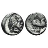 Q. Titius, Rome, 90 BC. AR Denarius (15mm, 3.54g, 11h). Bearded head of Mutinus Titinus r.,