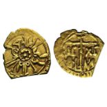 Italy, Sicily, Messina. Ruggero II (King, 1130-1140). AV Tarì (11mm, 0.91g). Three pellets within