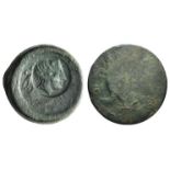 Sicily, Akragas, c. 425/0-410/06 BC. Æ Hemilitron (31mm, 20.78g). [Eagle standing r. on fish] / [