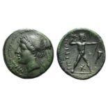 Bruttium, The Brettii, c. 214-211 BC. Æ Half Unit (17mm, 3.50g, 7h). Head of Nike l., wearing