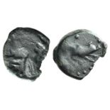 Sicily, Himera as Ila, c. 420-408 BC. Æ Hexas (16mm, 2.53g, 3h). Nymph standing l., holding