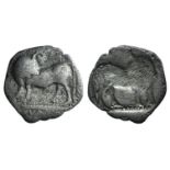 Southern Lucania, Sybaris, c. 550-510 BC. AR Drachm (17mm, 2.11g, 12h). Bull standing l., head r. R/