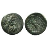 Bruttium, The Brettii, c. 211-208 BC. Æ Unit (21mm, 7.74g, 1h). Laureate head of Zeus r. R/ Eagle