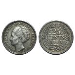 Netherlands, Wilhelmina I (1890-1948). 25 Cents 1945 (18mm, 3.60g, 6h). KM164. Good VF