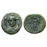 Southern Lucania, Herakleia, c. 281-278 BC. Æ (14mm, 2.72g, 3h). Head of Athena facing slightly