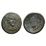 Southern Lucania, Metapontion, c. 300-250 BC. Æ (16mm, 4.06g, 10h). Head of Athena facing slightly