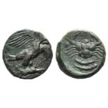 Sicily, Akragas, c. 425/0-410/06 BC. Æ Hexas (18mm, 6.47g, 1h). Eagle standing r. on bird. R/