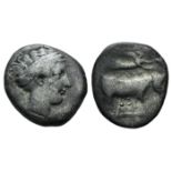 Campania, Neapolis, c. 320-300 BC. AR Didrachm (18mm, 7.12g, 7h). Head of female r., hair in band.