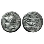 L. Julius L.f. Caesar, Rome, 103 BC. AR Denarius (15mm, 3.87g, 3h). Helmeted head of Mars l. R/