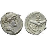 Albinus Bruti f., Denarius, Rome, 48 BC; AR (g 4,10; mm 19; h 6); Head of Pietas r.; behind, PIETAS,