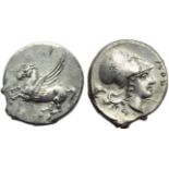 Bruttium, Lokroi Epizephyrioi, Stater, c. 325-317 BC; AR (g 8,51; mm 23; h 10); Pagasos flying l.,