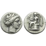 Bruttium, Terina, Stater, c. 400-356 a.C.; AR (g 7,64; mm 19; h 6); [?????????], female head r.,