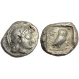 Attica, Athens, Tetradrachm, c. 566-490 BC.; AR (g 17,27; mm 25; h 3); Head of Athena r., wearing