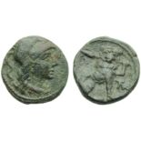 Apulia, Mateolum, Sextans, c. 210-150 BC; AE (g 3,26; mm 16; h 6); Head of Athena l., wearing