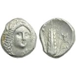 Lucania, Metapontion, Stater, c. 330-290 BC; AR (g 7,90; mm 19; h 6); Head of Demeter facing,