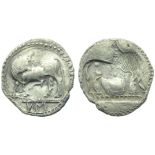 Lucania, Sybaris, Drachm, c. 550-520 BC; AR (g 2,49; mm 19; h 12); Bull advancing l., head turned
