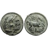 Apulia, Luceria, Cast Nummus, c. 217-212 BC; AE (g 86,70; mm 48; h 12); Head of Herakles r., wearing
