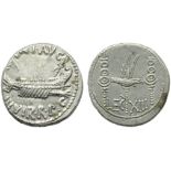 M. Antonius, Denarius, Mint moving with Antonius, 32-31 BC; AR (g 3,66; mm 16; h 7); Ship r., with