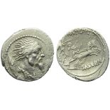 L. Hostilius Saserna, Denarius, Rome, 48 BC; AR (g 3,56; mm 21; h 6); Bearded and draped male bust