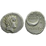 L. Lucretius Trio, Denarius, Rome, 76 BC; AR (g 3,60; mm 19; h 3); Radiate head of Sol r., Rv.