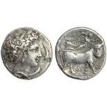 Campania, Neapolis, Didrachm, c. 300 BC; AR (g 6,56; mm 20; h 9); Female head r., wearing broad hair